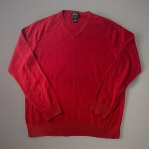Pima Cotton V Neck Sweater Mens Medium Red Classic Knit Jos A Bank